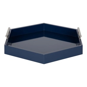 Hexagon Metal Storage Tray Navy Blue Lacquered Finish Minimalist Design Single Compartment For Table Use - Product Image 1