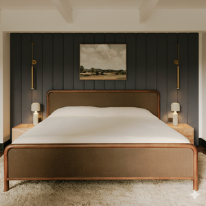 Base de Cama Doble Moderna de Madera Maciza con Cabecera y Piecera Tapizadas, Cama con Plataforma de Almacenamiento para Dormitorio o Habitación de Hotel - Product Image 1