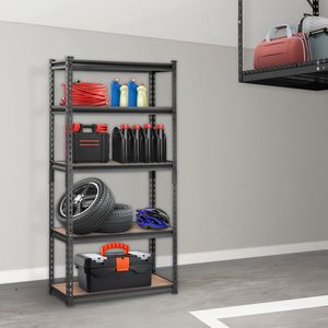 Scaffale da Garage a 5 Ripiani Regolabili, Capacità 900 Kg, Unità di Stoccaggio in Metallo, Organizzatore Nero da 76 cm - Product Image 6
