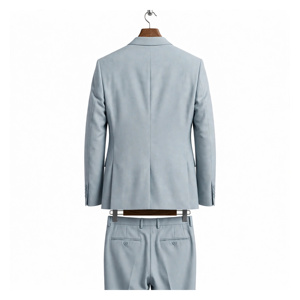 Costume d'affaires bleu clair pour homme, style britannique, 100 % polyester, infroissable, antistatique, simple boutonnage, col en V, coupe classique, boutonné - Product Image 2