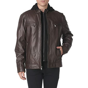 Service OEM, prix de gros, veste en cuir et toile pour homme, hiver, avec logo sur le devant, imperméable, personnalisable - Product Image 1