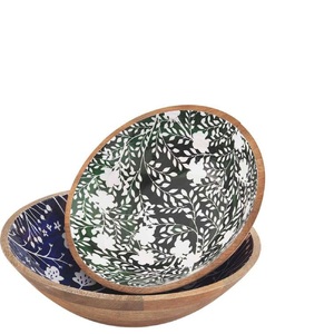 Acacia Wooden Customized Dinnerware Bowls For Serving Delicious Pasta and Dessert <b>Sticker</b> Enamel Printed Bowl - Product Image 3