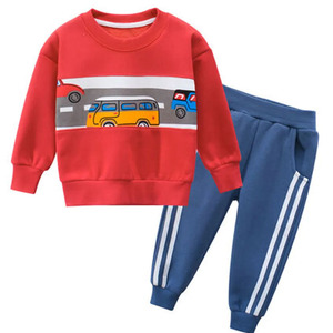 Ensemble de survêtement en coton pour adultes, sweat-shirt rouge à imprimé voiture, pantalon bleu, tenue décontractée d'automne, manches longues, à capuche, 2 en 1, tenue de jogging - Product Image 1