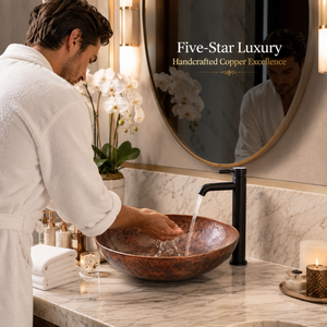 Handcrafted <b>Round</b> Copper Vessel Wash <b>Basin</b> Rustic Countertop Bathroom Sink Antique Finish Luxury Designer Copper <b>Basin</b> for Home - Product Image 3