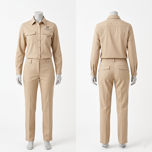 Premium 280 GSM Cotton Polyester Twill Women Workwear Uniform <b>White</b> Zip Front Utility Jacket <b>Cargo</b> Pant Custom Embroidery - Product Image 4