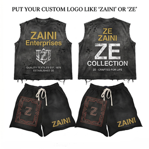 Mens Sleeveless Short Set Premium 300 GSM Cotton French Terry Breathable <b>Vintage</b> Acid Wash Distressed <b>Tank</b> <b>Top</b> Shorts - Product Image 1