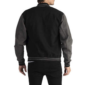 Chaqueta Universitaria Personalizada con Logotipo, Mangas de Cuero, Bordado Negro, Chaqueta de Béisbol para Parejas, Chaqueta Universitaria para Hombre - Product Image 4