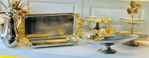 Ensemble de vaisselle de mariage en métal martelé de luxe haut de gamme Argent Or Feuille de Ginkgo Écologique Passe au lave-vaisselle Plateau à gâteau - Product Image 2