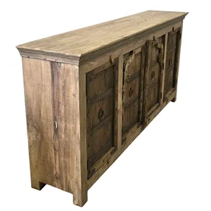 Aparador de Madera India Reciclada Estilo Vintage con Cuatro Puertas Metálicas Antiguas, Mueble Rústico de Almacenamiento - Product Image 2