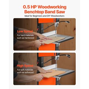Sierra de cinta de banco de 2 velocidades y 10 pulgadas con motor de 373W y 1/2 HP, altura máxima de corte de 6 pulgadas, mesa de hierro fundido de 13.2 x 13.4 para máquinas de aserrado de madera - Product Image 2