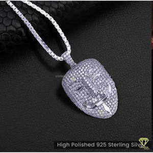 Luxury Face Mask Pendant With VVS Moissanite Diamonds <b>Solid</b> 925 <b>Silver</b> Hip Hop <b>Necklace</b> Jewelry For Men Women - Product Image 4