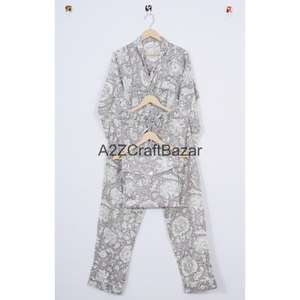 Ensemble de pyjamas pour femmes 100% coton, toutes saisons, col en V, manches longues, motif floral, doux, respirant, séchage rapide, luxueux, confortable - Product Image 5