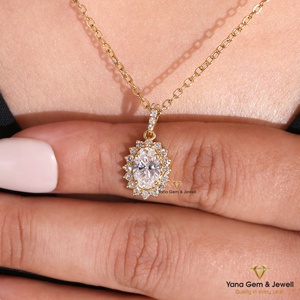 Pendentif ovale étincelant avec halo pour femme, diamant CVD cultivé en laboratoire de 1,00 carat, clarté VVS2, couleur D, or massif 14 carats, certifié IGI - Product Image 2