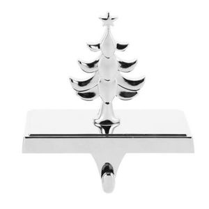 Elegant Silver Polished Metal Christmas Tree Stocking Holder For Festive Decorations & Fireplace Display At Reasonably Priced - Product Image 1