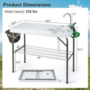 Table de nettoyage de poisson portable pour camping avec grille et robinet pour aventures de pêche en plein air - Product Image 5