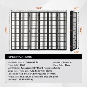Paravento Giapponese a 6 Pannelli Pieghevole per Interni, Divisorio Decorativo e Schermo per la Privacy - Product Image 4