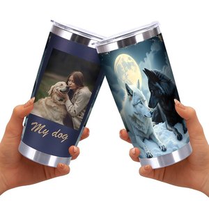 Stainless Steel Tumbler 20oz <b>Double</b> <b>Wall</b> Insulated Travel <b>Mug</b> Wolf Design Gift For Outdoor Use - Product Image 2