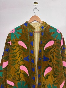 Handmade Suzani Velvet <b>Kantha</b> Quilt <b>Jacket</b> Embroidered Cotton Coat - Product Image 6