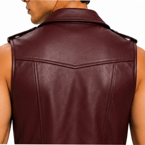 Veste en cuir multi-poches pour homme, design sans manches, col large, fermeture éclair sur le devant, sangles latérales réglables, style personnalisé - Product Image 5