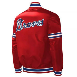 Blouson bomber en satin rouge avec logo d'équipe de baseball, style varsity léger - Product Image 2