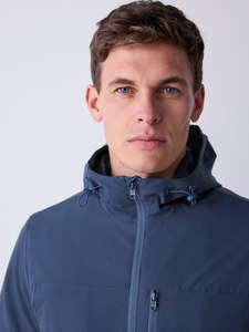 Men's Blue <b>Hooded</b> <b>Fleece</b> <b>Jacket</b> Windproof Zipper Closure Casual Autumn Wear Regular Fit Solid Color Polyester Material - Product Image 4