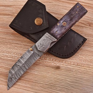 Couteau de poche pliant haut de gamme en acier Damas fait main avec verrouillage Liner Lock, pour la chasse en extérieur, EDC, qualité industrielle, manche en os teinté UA - Product Image 1