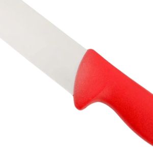 Couteaux de boucher à manche rouge avec lame courbée large argentée, poignée ergonomique avec protège-doigts pour la découpe professionnelle de la viande et la préparation des aliments - Product Image 4