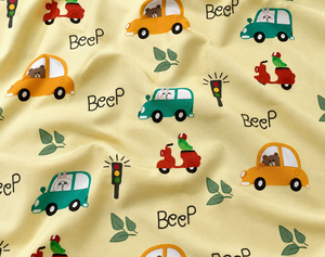 Tela de Jersey 100% Algodón Estampada, 220 g/m², Tejido de Punto Liso Teñido para Niños, con Diseño de Coche, Tela Suave para Ropa de Bebé - Product Image 1
