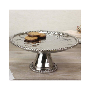 Support à gâteau de table élégant en métal rond avec bordure et base perlées pour mariage et présentation de desserts - Product Image 3