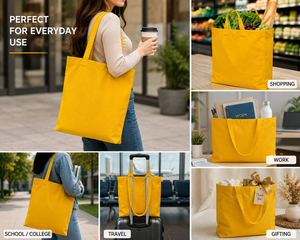 กระเป๋าผ้าแคนวาสสีเหลือง สีพื้น สไตล์มินิมอล ใช้ได้ทุกฤดู - Product Image 5