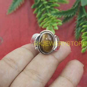Anillo de Piedra Natural Ojo de Tigre Hecho a Mano en Plata de Ley 925 con Diseño de Hoja Vintage, Joyería de Moda para Hombre y Mujer, Regalo Unisex - Product Image 2