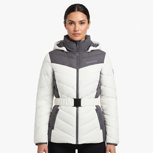 <b>Women's</b> <b>Padded</b> Two-Tone <b>Winter</b> <b>Coat</b> Hooded Quilted Puffer Jackets Waist Belt Outdoor Casual Fashion Outerwear <b>Winter</b> Jacket Wear - Product Image 1