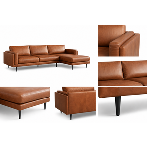Canapé sectionnel classique en cuir avec chaise longue pour collection de meubles de salon de villa et d'hôtel - Product Image 2