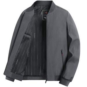 Blouson Bomber Homme Personnalisé Bleu Marine Doublure Rayée Premium Coupe Slim Veste Décontractée Légère Zippée pour Affaires - Product Image 2