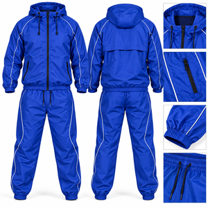 Ensemble de survêtement décontracté deux pièces pour homme en tissu mémoire de polyester tissé, coupe-vent et pantalon, avec logo personnalisé, collection automne 2026 - Product Image 1