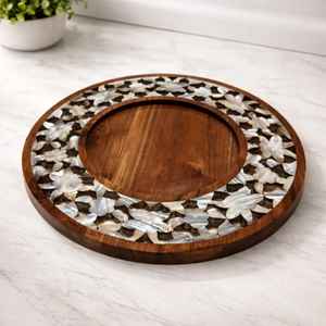 Plato de Servir de Madera con Incrustaciones de Madreperla, Diseño Árabe de Lujo, Alta Calidad, Ecológico, Apto para Lavavajillas, Decoración para Bodas y Hogar - Product Image 3