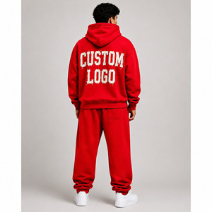 Ensemble de sweat-shirts à capuche pour homme avec logo personnalisé, en molleton rouge surdimensionné, décontracté, pour l'automne - Product Image 2