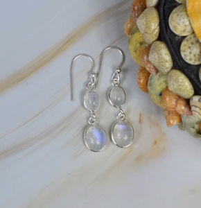 Handmade 925 Sterling Silver <b>Rainbow</b> Moonstone Hook Earrings Oval Gemstone Boho Gift for Women - Product Image 3