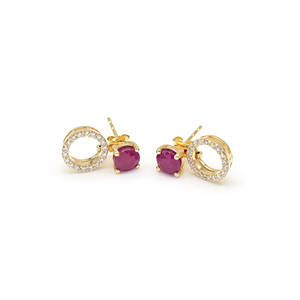 Pendientes Desmontables de Rubí Redondo de 5mm con Corte Brillante y Diamantes en Oro Amarillo Fino de 14k, Listos para Enviar - ¡Venta Caliente! - Product Image 5