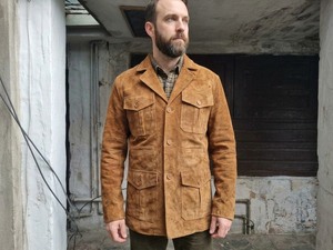Veste de chasse en daim marron pour homme, col à revers, simple boutonnage, 4 poches - Product Image 3