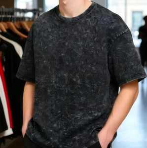 T-shirt décontracté pour homme en polyester/coton tricoté à manches courtes, col rond, noir délavé, style streetwear - Product Image 2
