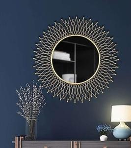 Miroir mural rond en métal doré avec design en forme de soleil, cadre décoratif moderne pour salon et chambre à coucher - Product Image 6