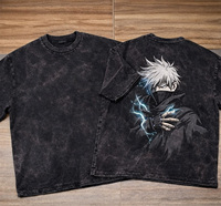 T-shirts en tricot surdimensionnés personnalisés à épaules tombantes, style streetwear, délavés à l'acide, avec impression graphique anime, vintage, pour hommes, 100% coton