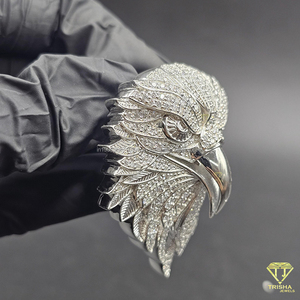 Broche con Colgante de Cabeza de Águila con Diamantes Majestuosos en Oro Blanco, Joyería de Lujo - Product Image 4