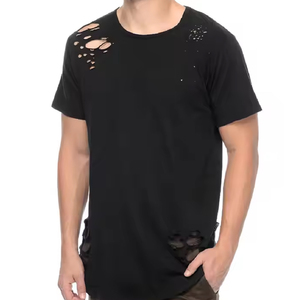 เสื้อยืดผู้ชายแบรนด์ใหม่ ผ้าฝ้ายถัก 100% สไตล์ดิสเทรส คุณภาพสูง เป็นมิตรกับสิ่งแวดล้อม แขนสั้น ทรงปกติ สีพื้น - Product Image 5