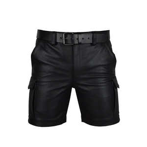 Shorts en cuir pour hommes personnalisés en gros, unis, décontractés, mi-longs, imperméables et respirants, en promotion - Product Image 5