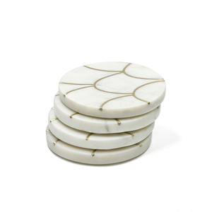 Luxury Brass Inlay Marble Stone <b>Coaster</b> <b>Set</b> Handcrafted Custom Table Protection Decor Eco Friendly Indian Factory Supply Price - Product Image 3
