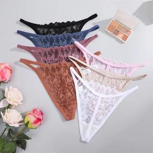 2026 Fashion Sexy Lace Knitted Seamless Thong Hollow Out Low-Rise Perspective G-<b>String</b> Women's Breathable Panties Wholesale - Product Image 5