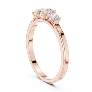 Anillo de Diamantes de Oro Rosa de 18k con Tres Piedras, Diamante Central Redondo y Piedras Laterales, Anillo de Compromiso Clásico para Mujer - Product Image 3