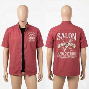 Chaqueta de Barbero para Hombre, 220 GSM, Polialgodón Premium, Color Granate, Uniforme de Estilista de Salón, Impresión Personalizada con Transferencia Térmica de Logotipo - Product Image 1